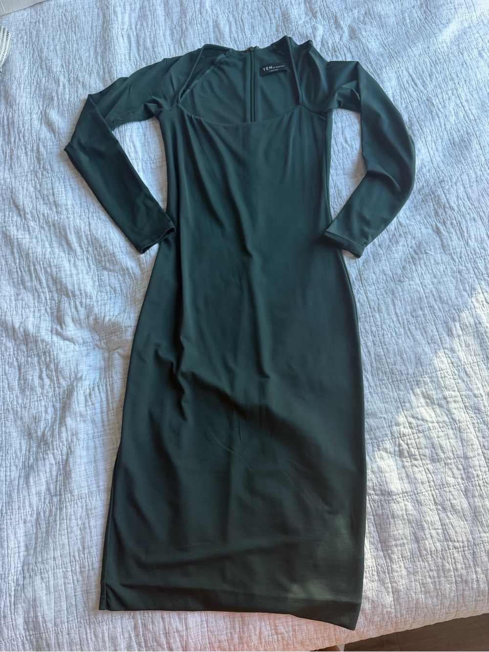 Aritzia Long-Sleeve Square Neck Midi Dress in Deep Green